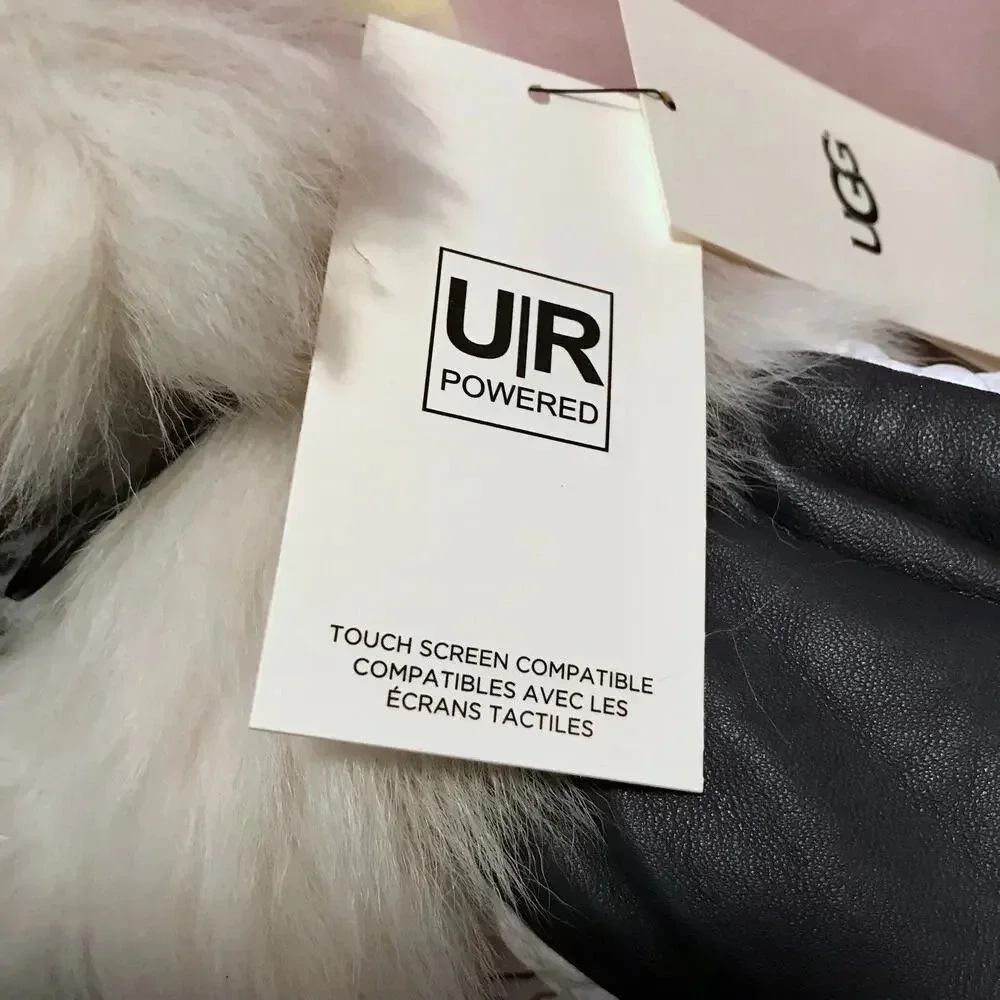 UGG NWT White Quilted Faux Fur Touch Screen Water Resistant Mittens Women L/XL